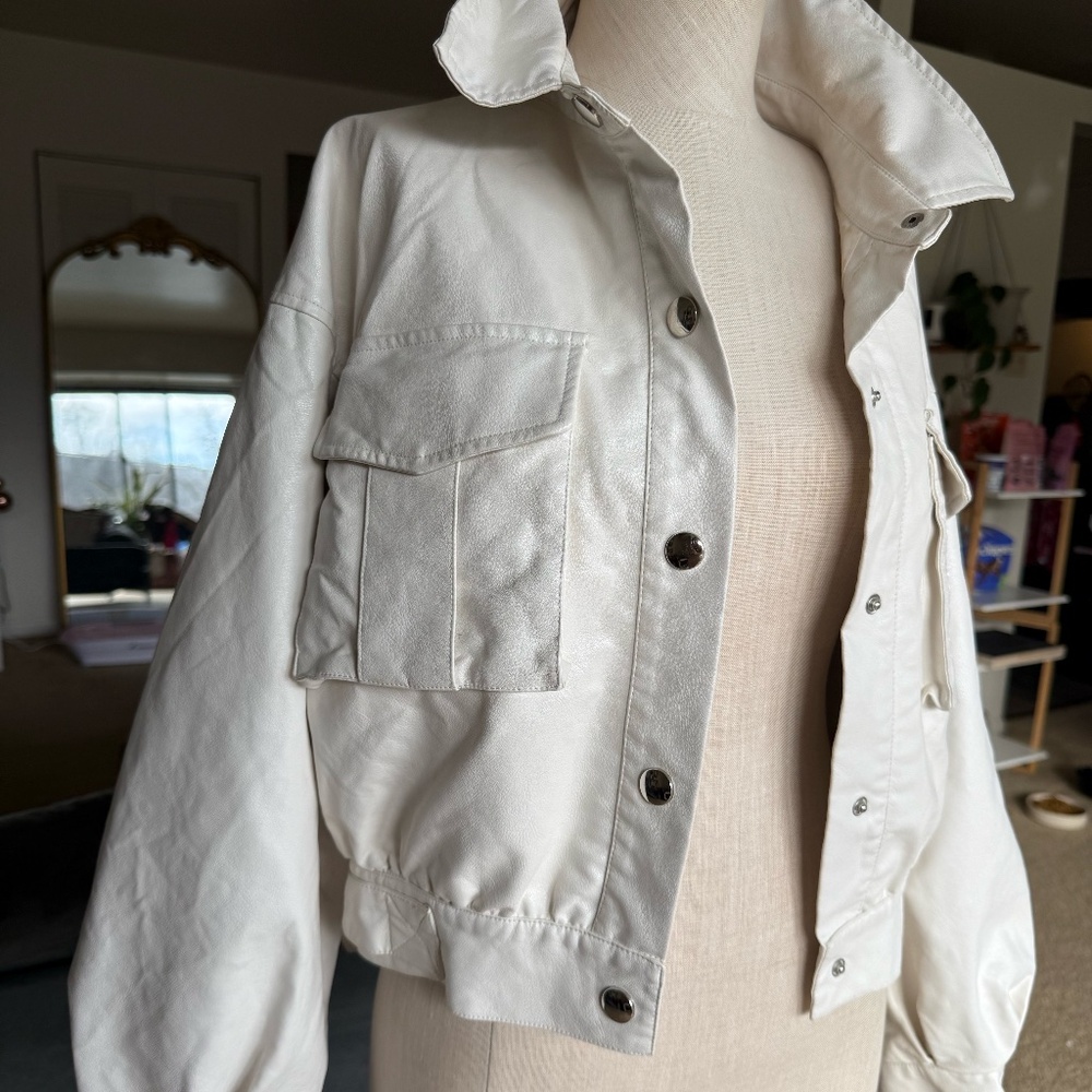 white pleather cargo jacket